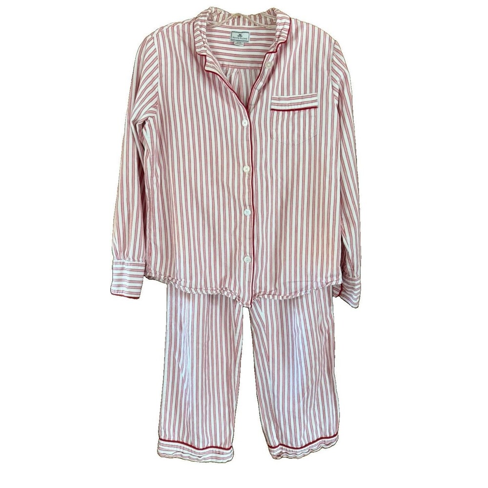 Petite Plume Antique Red Ticking Stripe Pajama Set Small Womens